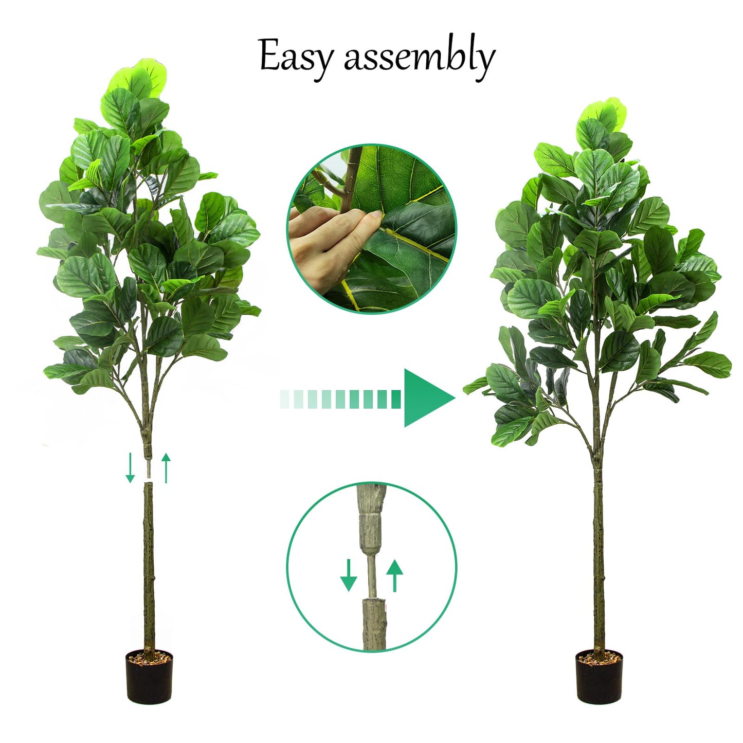 SZHLUX 6.2FT Artificial Fiddle Leaf Fig Tree, Artificial Plants for Home Decor Indoor, Lifelike Evergreen Fake Artificial Ficus Tree Perfect Match for Home Office Decoration