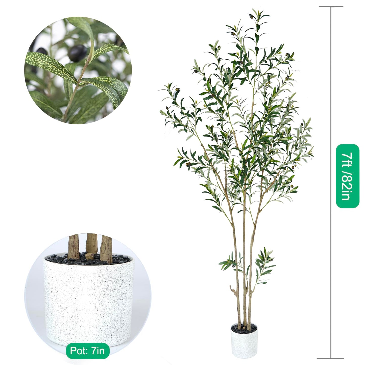 7 Feet (84'') Olive Tree Fluffy Artificial Plants Indoor for Home Corner, Faux Olive Tree for Modern Home Office Living Room Floor Decor Indoor