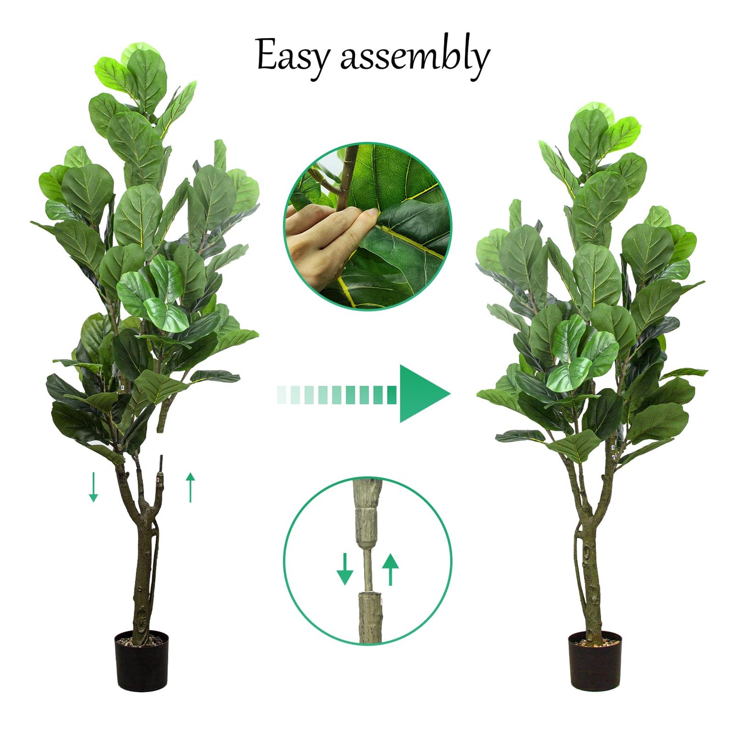 SZHLUX 5.2FT Artificial Fiddle Leaf Fig Tree, Artificial Plants for Home Decor Indoor, Lifelike Evergreen Fake Artificial Ficus Tree Perfect Match for Home Office Decoration