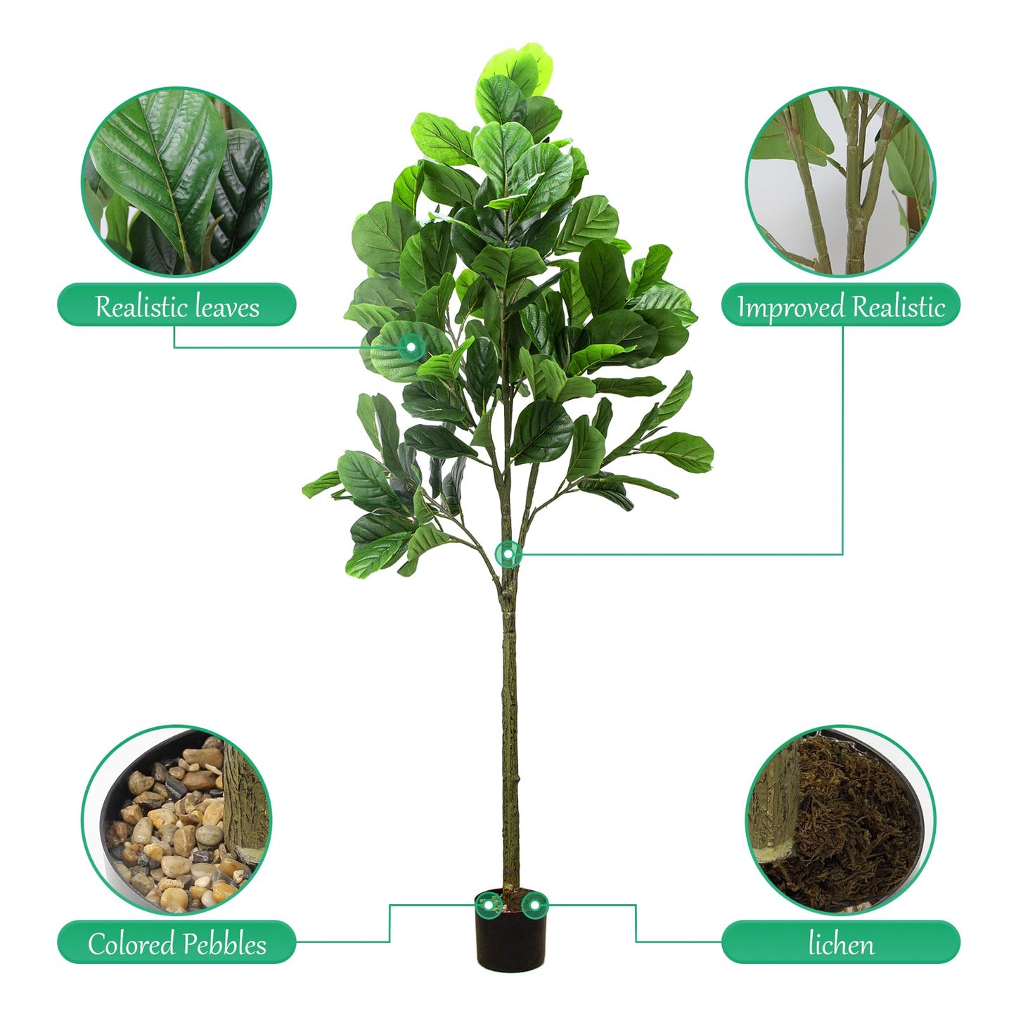 SZHLUX 6.2FT Artificial Fiddle Leaf Fig Tree, Artificial Plants for Home Decor Indoor, Lifelike Evergreen Fake Artificial Ficus Tree Perfect Match for Home Office Decoration