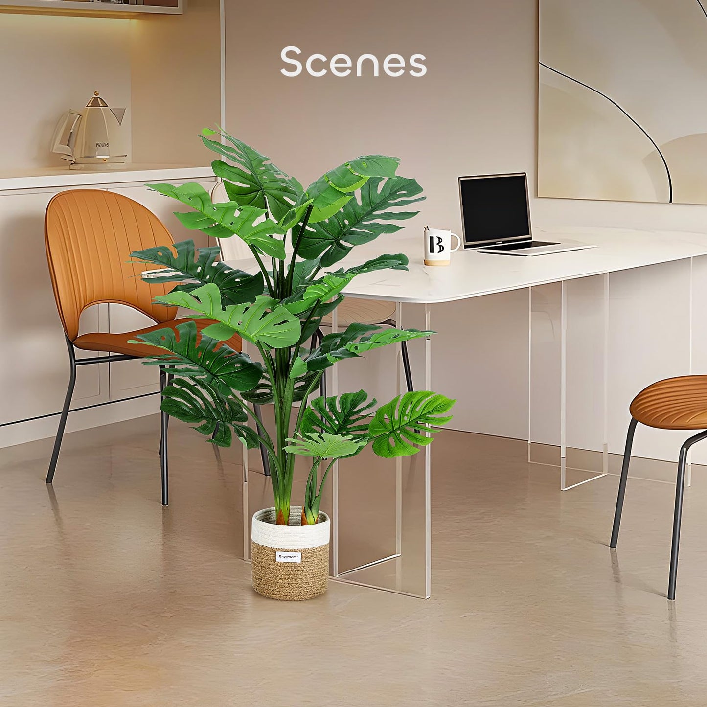 GROWNEER 48 Inch Artificial Monstera Deliciosa Fake Plant for Indoor Home Office Living Room Décor with Basket