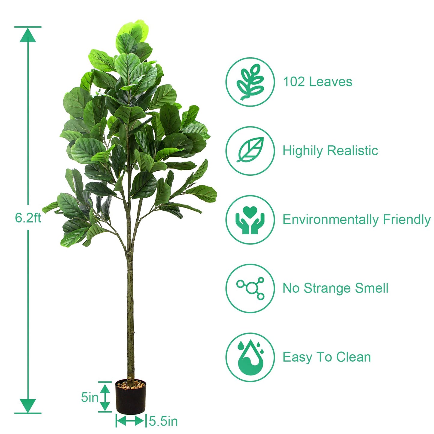 SZHLUX 6.2FT Artificial Fiddle Leaf Fig Tree, Artificial Plants for Home Decor Indoor, Lifelike Evergreen Fake Artificial Ficus Tree Perfect Match for Home Office Decoration