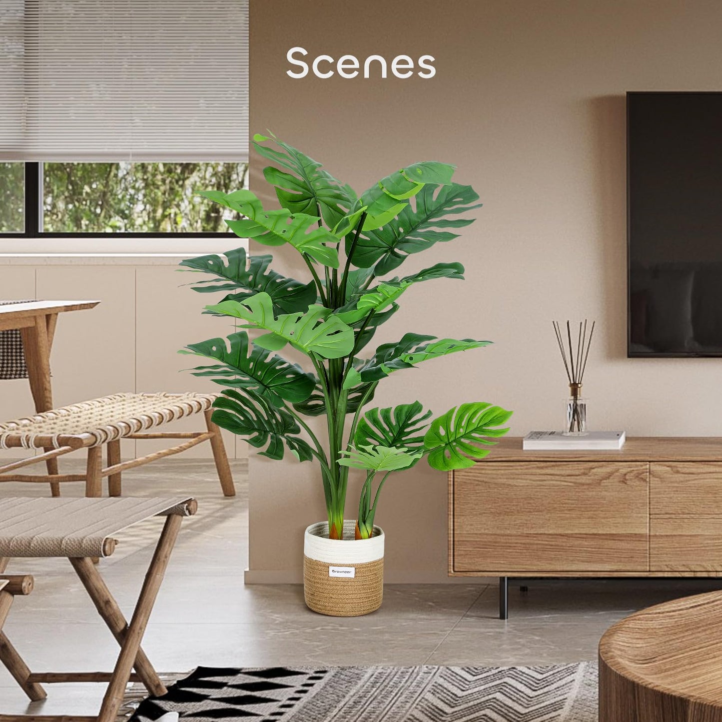 GROWNEER 48 Inch Artificial Monstera Deliciosa Fake Plant for Indoor Home Office Living Room Décor with Basket